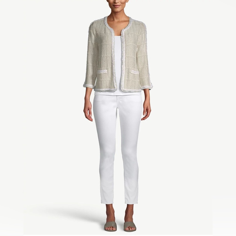 Chico's Cream Knit Tweed Open-Front Jacket